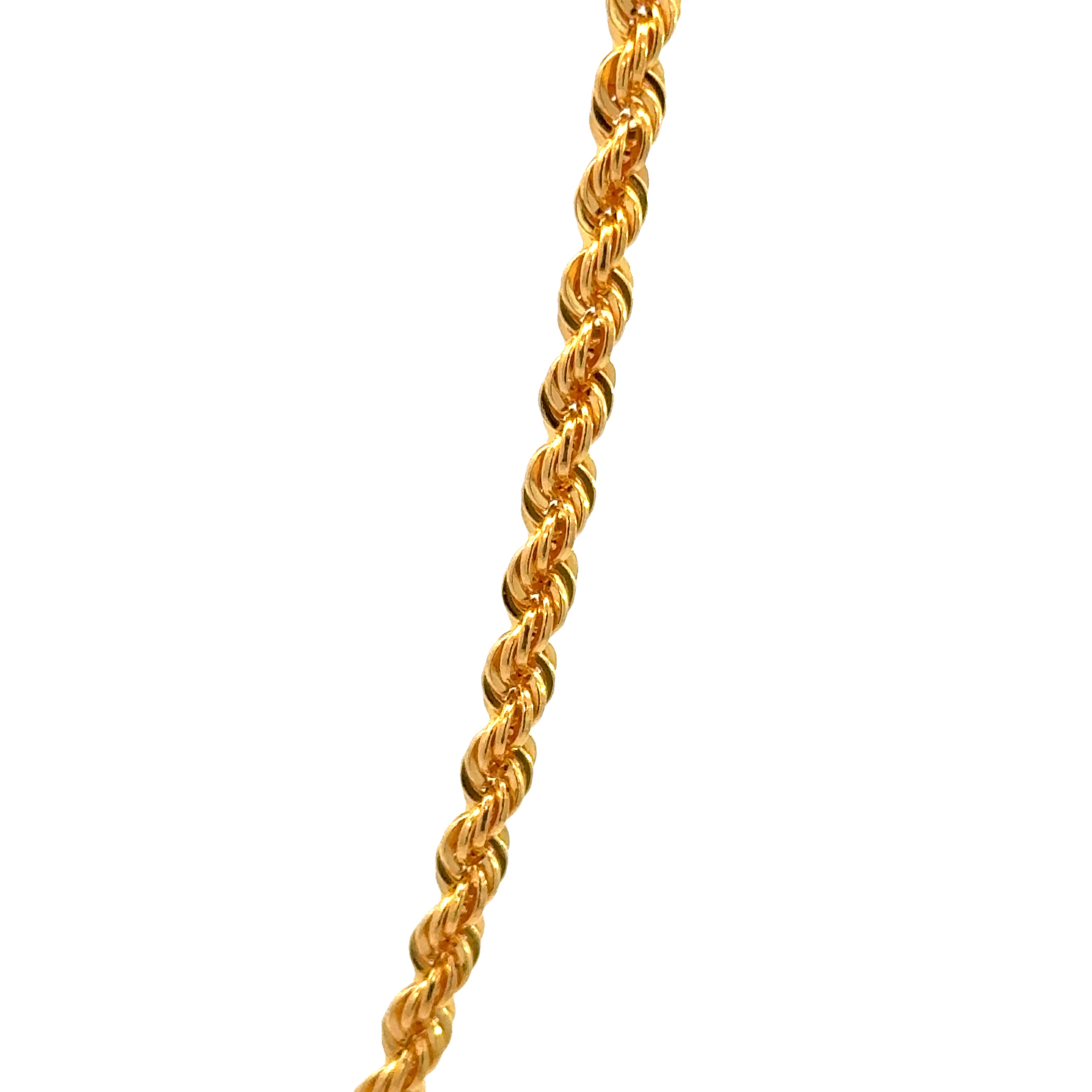 22k Yellow Gold Hallow Rope Chain measuring 2mm width x 24 inch length