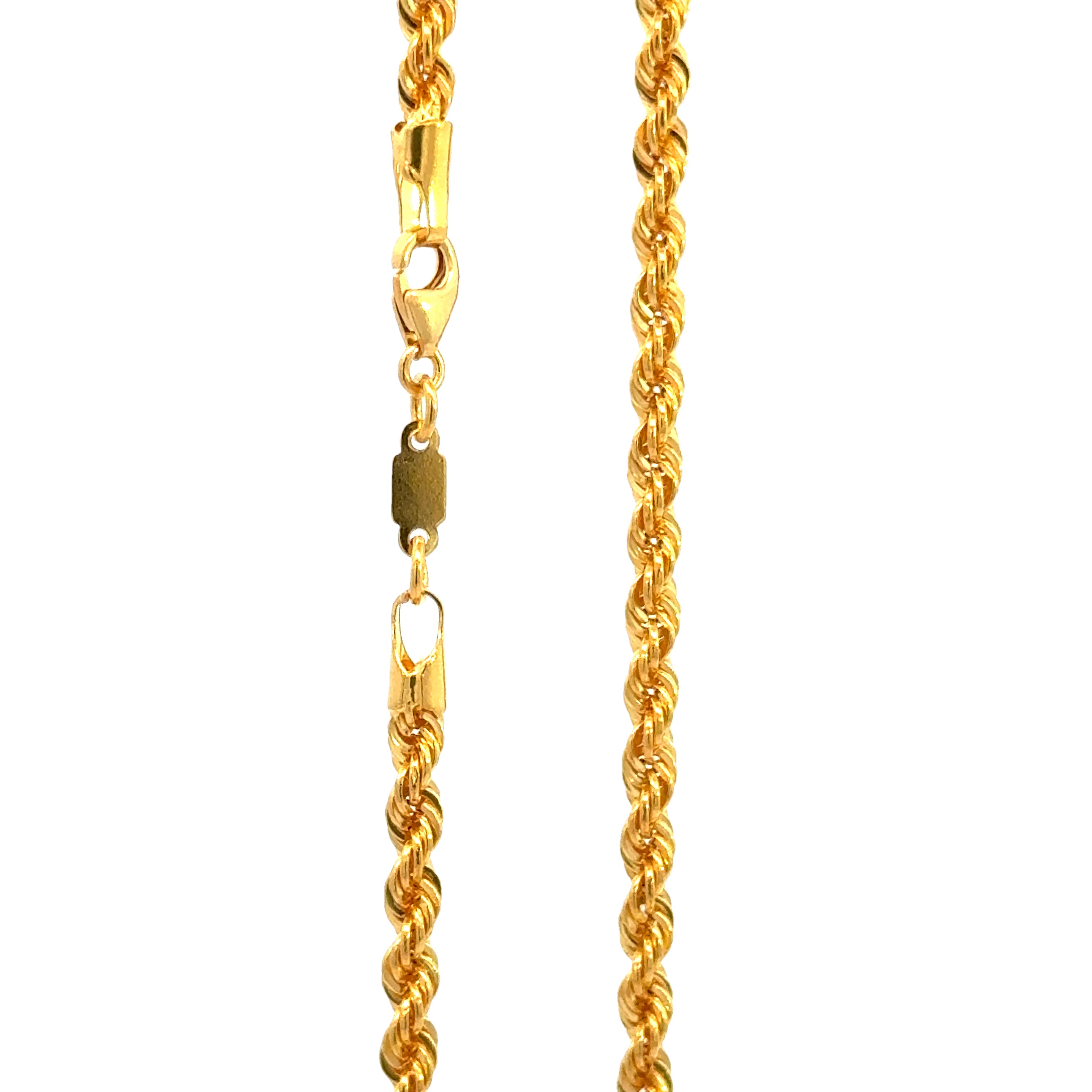 22k Yellow Gold Hallow Rope Chain measuring 2mm width x 24 inch length