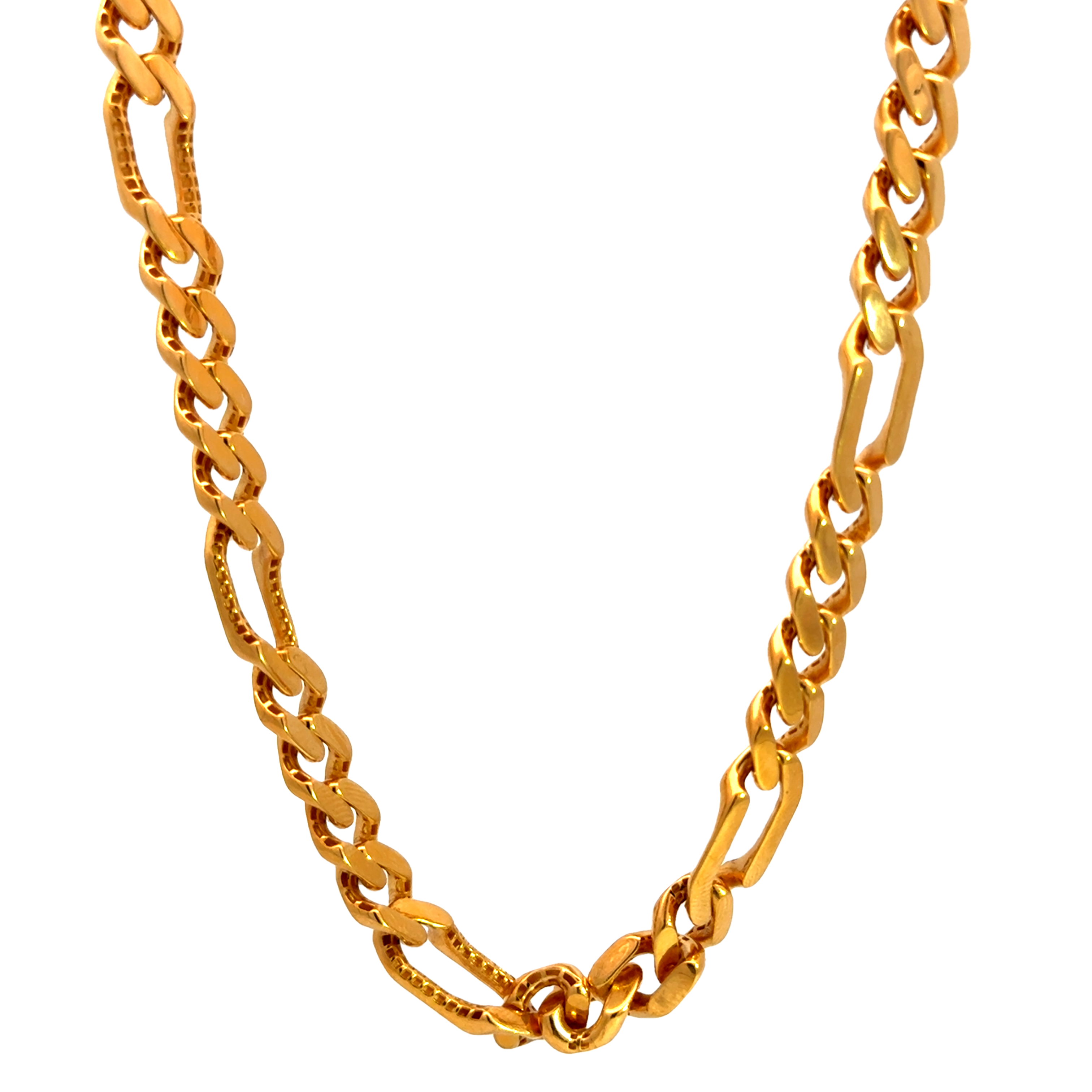 22k Yellow Gold Mens Figaro Cuban Chain measuring 8mm width x 20 inch length