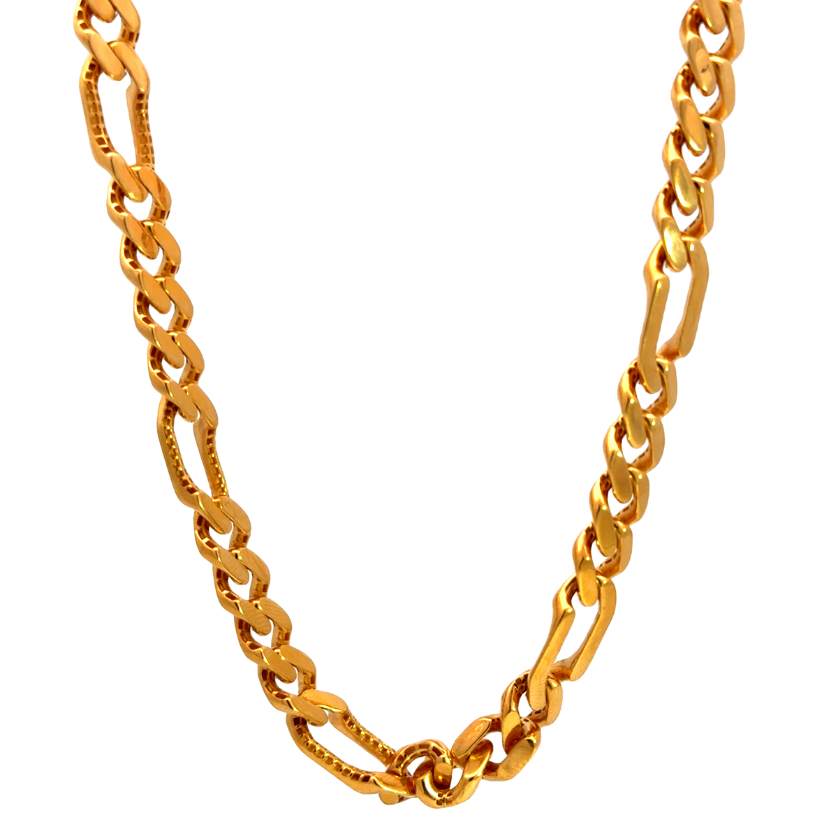 22k Yellow Gold Mens Figaro Cuban Chain measuring 8mm width x 20 inch length