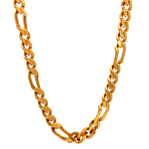 22k Yellow Gold Mens Figaro Cuban Chain measuring 8mm width x 22 inch length