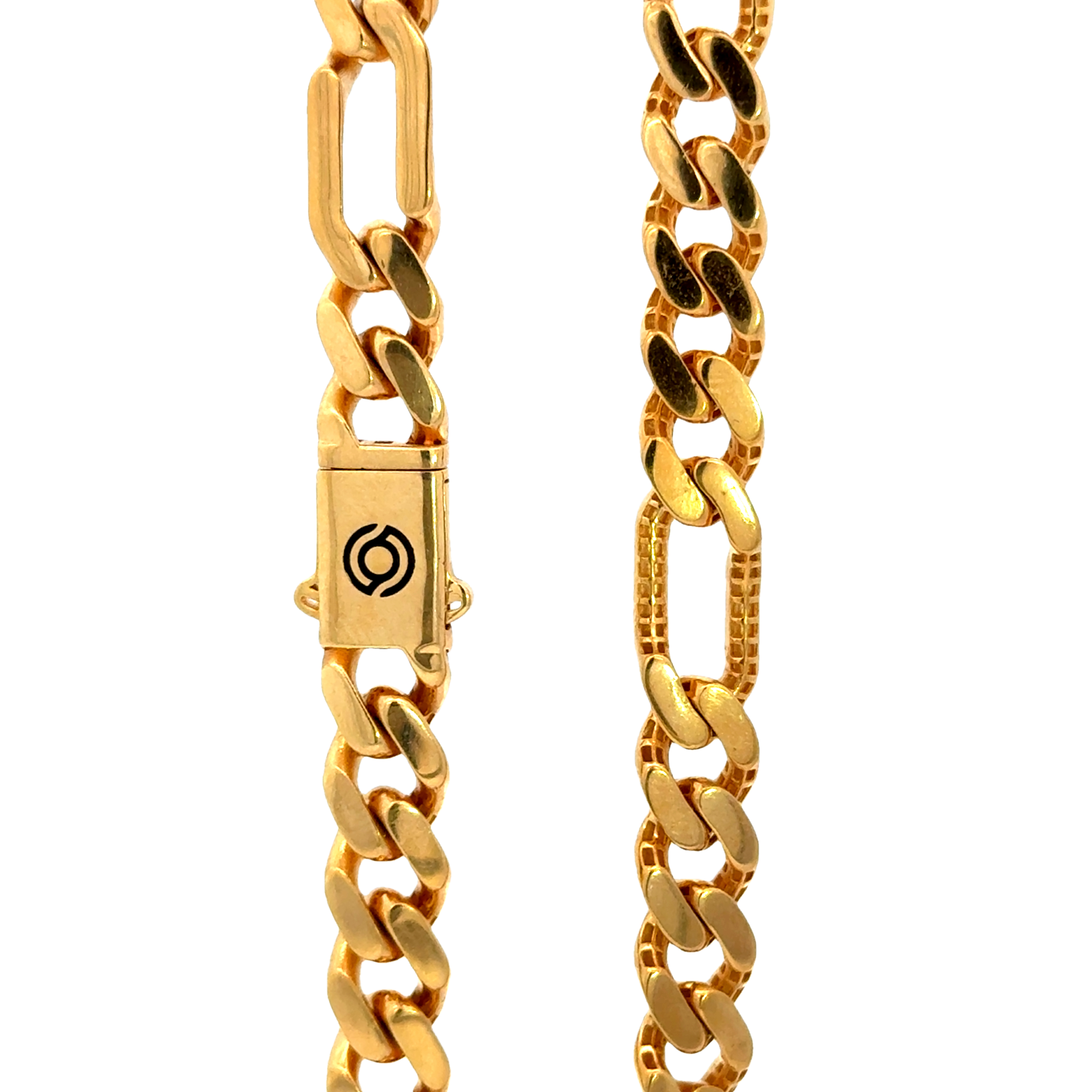 22k Yellow Gold Mens Figaro Cuban Chain measuring 8mm width x 20 inch length