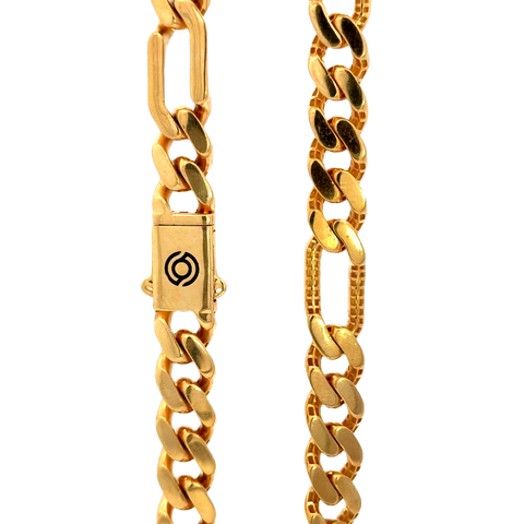 22k Yellow Gold Mens Figaro Cuban Chain measuring 8mm width x 22 inch length