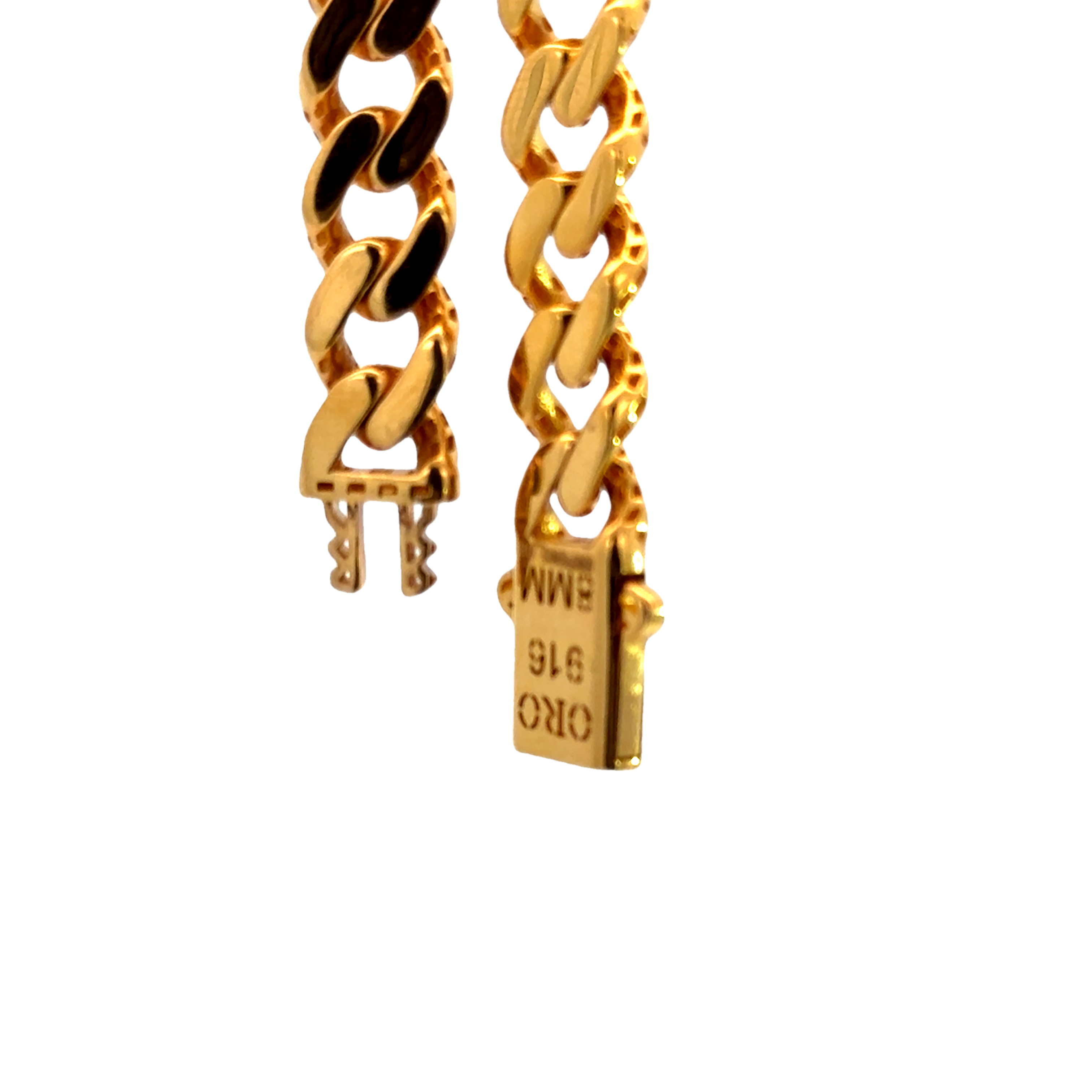 22k Yellow Gold Mens Miami Cuban Chain measuring 8mm width x 20 inch length