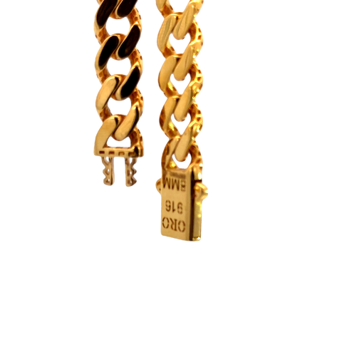 22k Yellow Gold Mens Miami Cuban Chain measuring 8mm width x 22 inch length