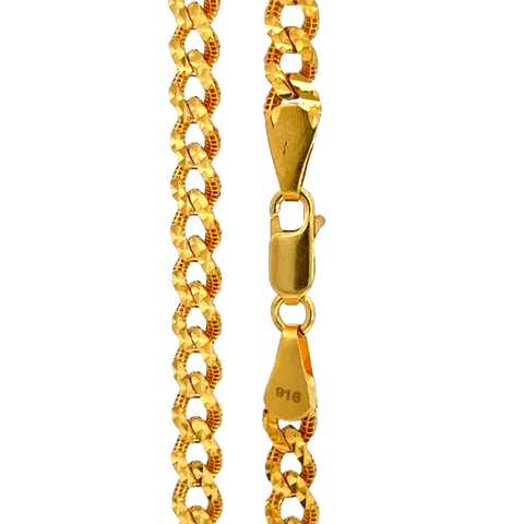 22k Yellow Gold Diamond Cut Cuban Link Chain measuring 5mm width x 24 inch length