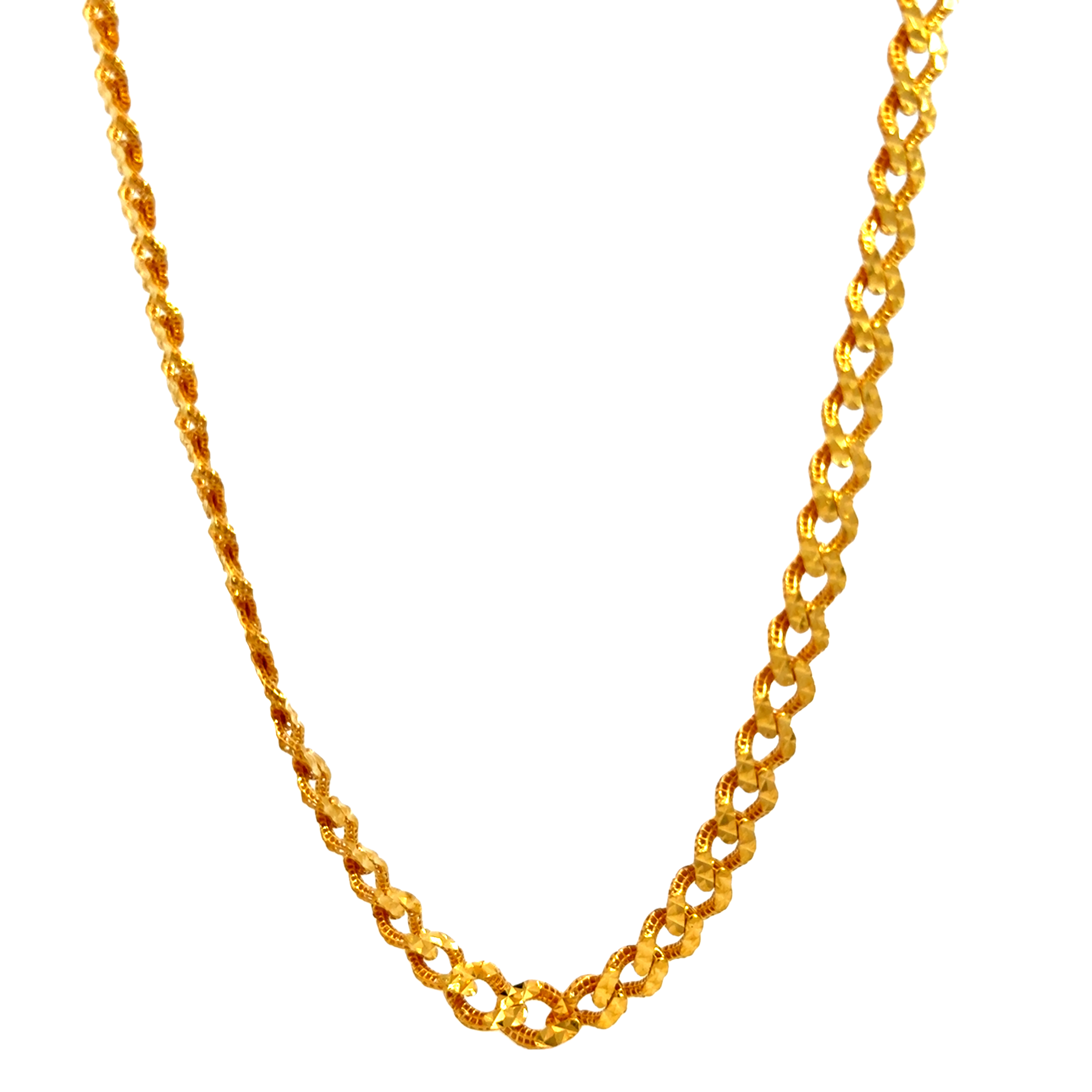 22k Yellow Gold Diamond Cut Cuban Link Chain measuring 7mm width x 24 inch length