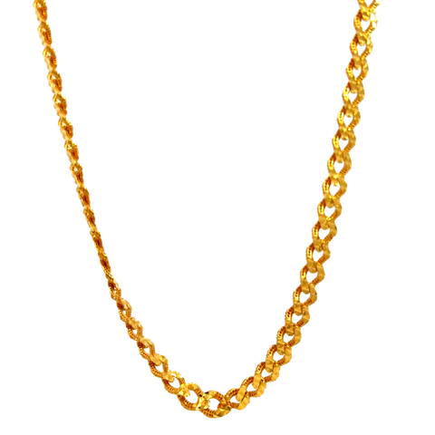 22k Yellow Gold Diamond Cut Cuban Link Chain measuring 7mm width x 24 inch length