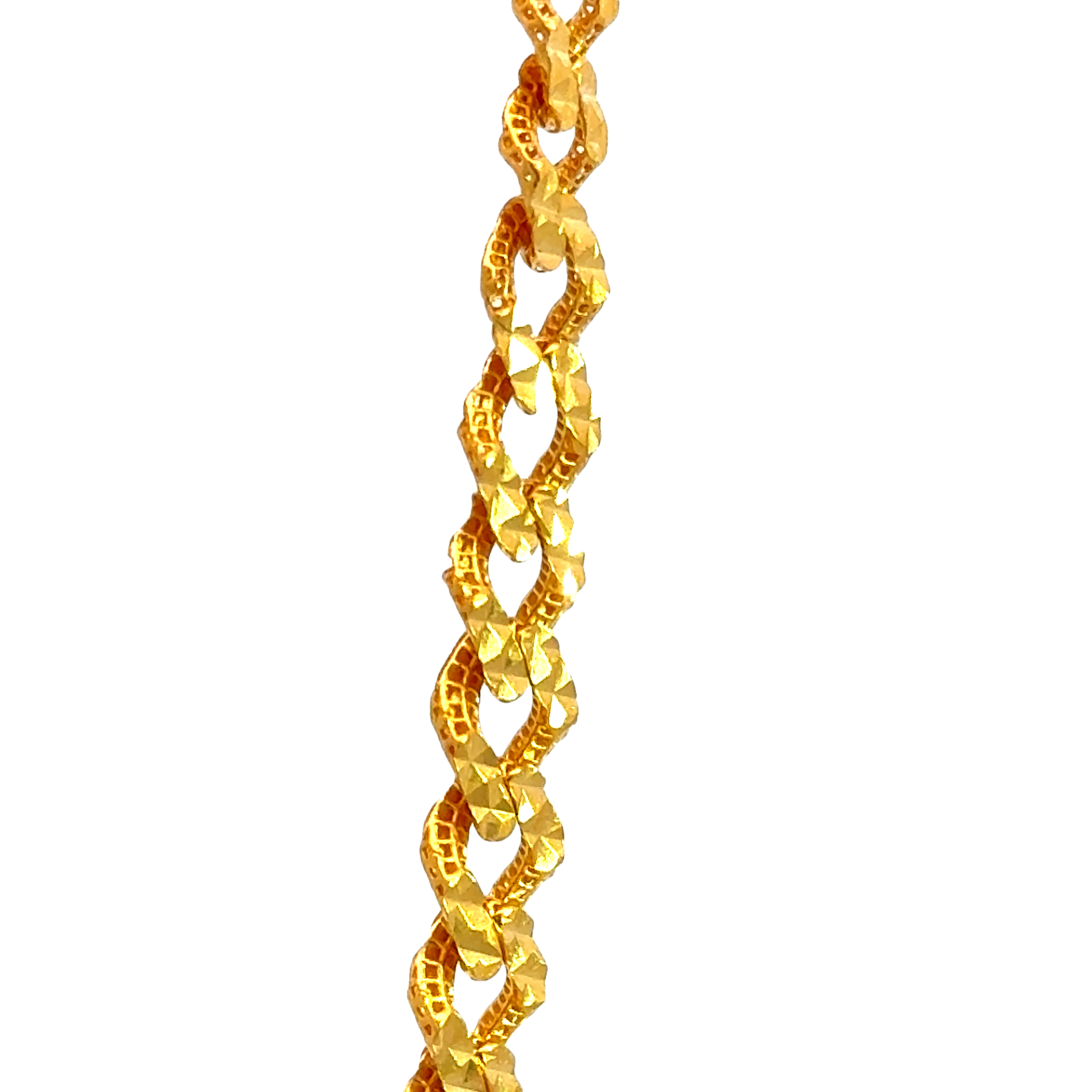 22k Yellow Gold Diamond Cut Cuban Link Chain measuring 7mm width x 24 inch length