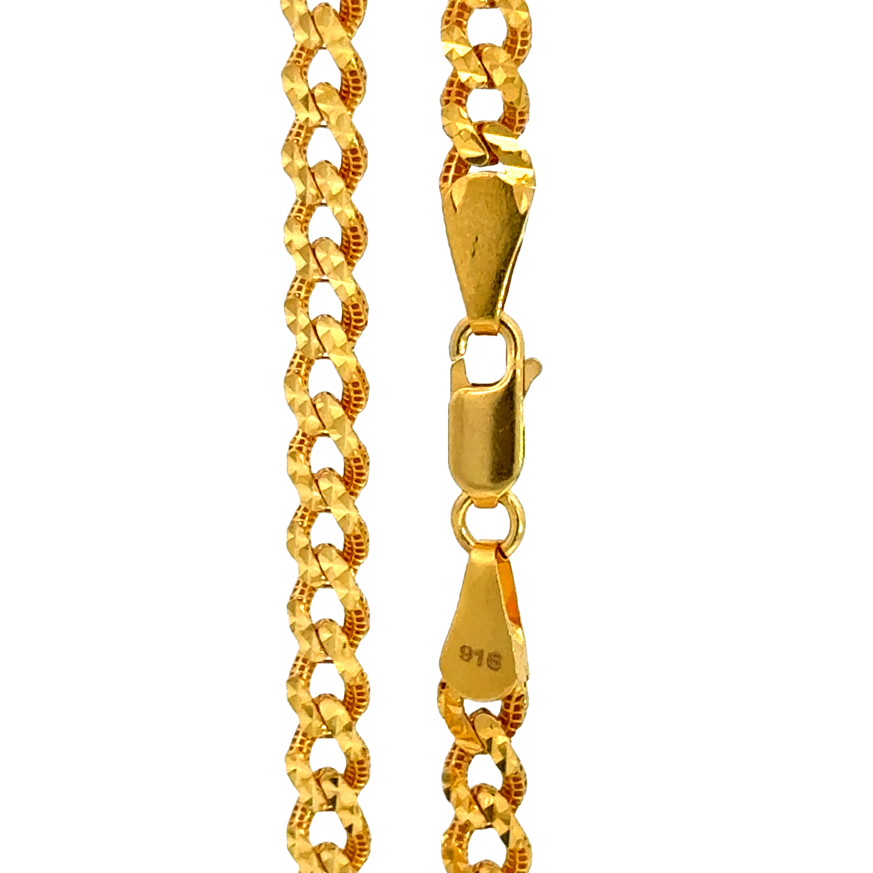 22k Yellow Gold Diamond Cut Cuban Link Chain measuring 7mm width x 24 inch length