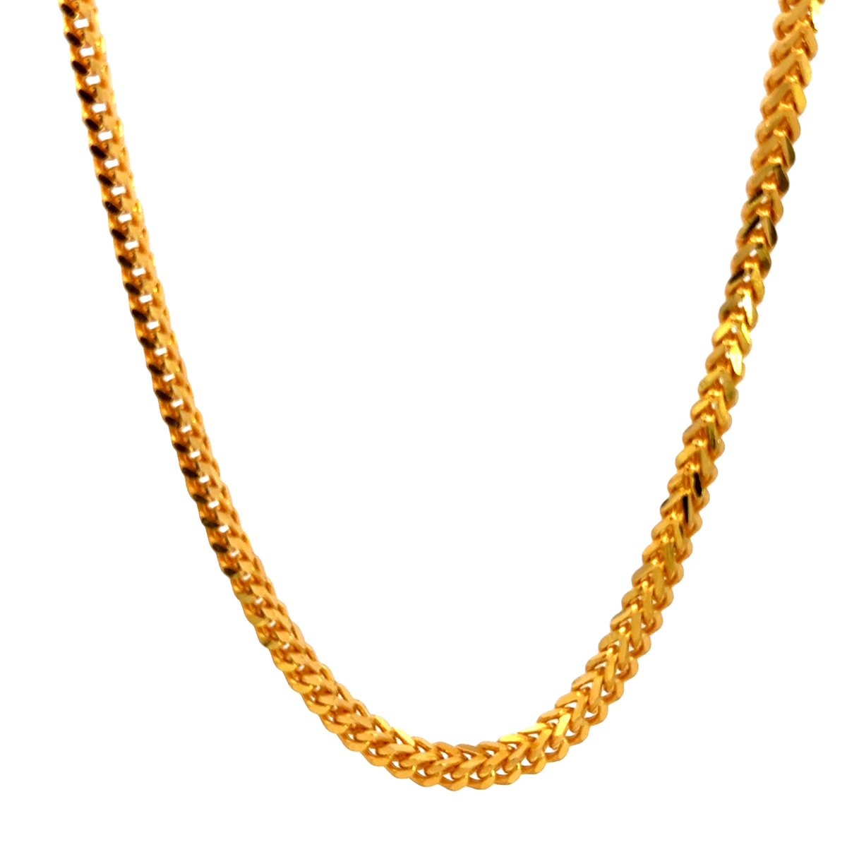 22k Yellow Gold Mens Franco Chain measuring 3.3mm width x 20 inch length