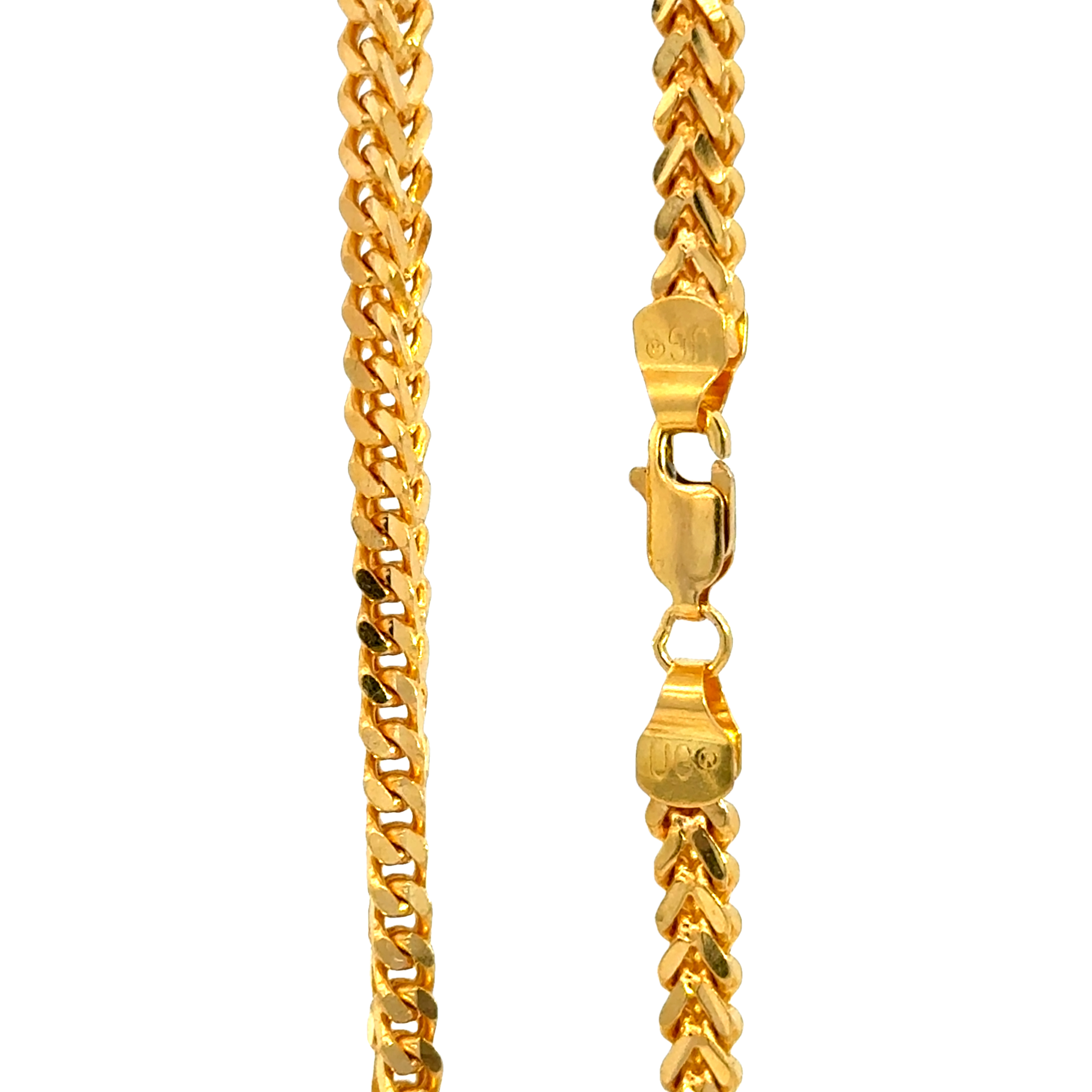 22k Yellow Gold Mens Franco Chain measuring 3.3mm width x 20 inch length