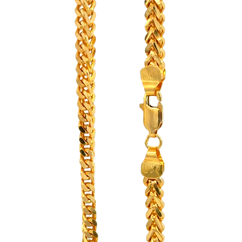 22k Yellow Gold Mens Franco Chain measuring 3.3mm width x 22 inch length