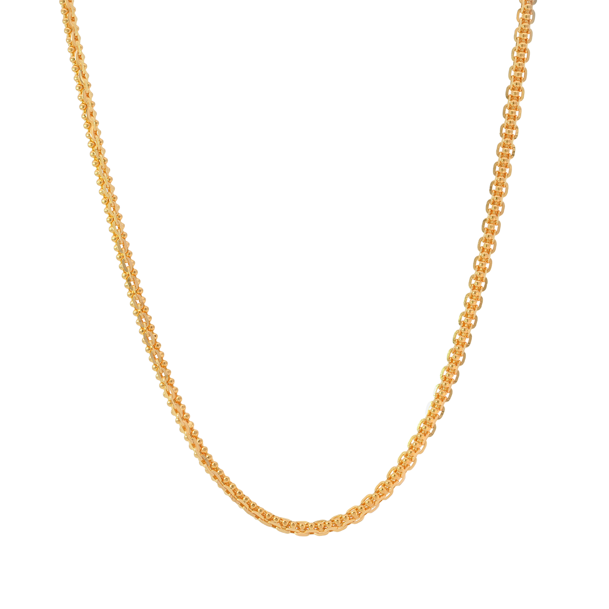 22k Yellow Gold Round Bismark Chain measuring 2mm width x 18 inch length
