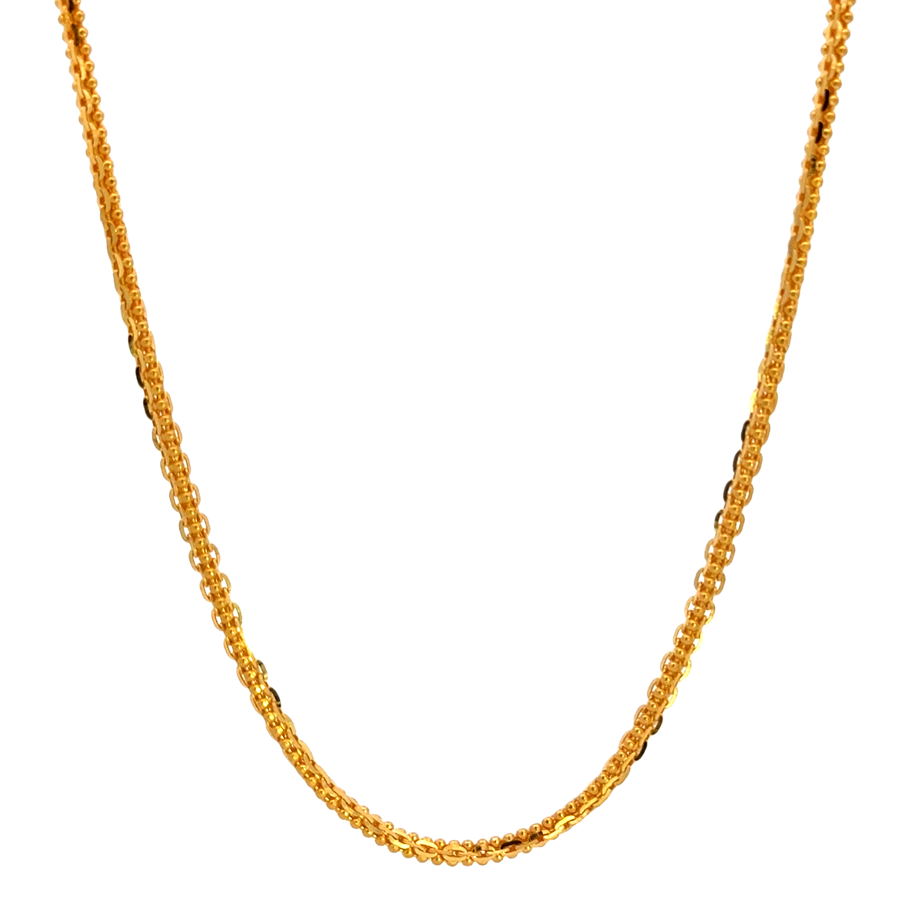 22k Yellow Gold Round Bismark Chain measuring 2mm width x 18 inch length