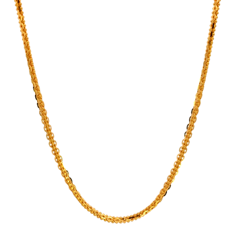 22k Yellow Gold Round Bismark Chain measuring 2mm width x 18 inch length