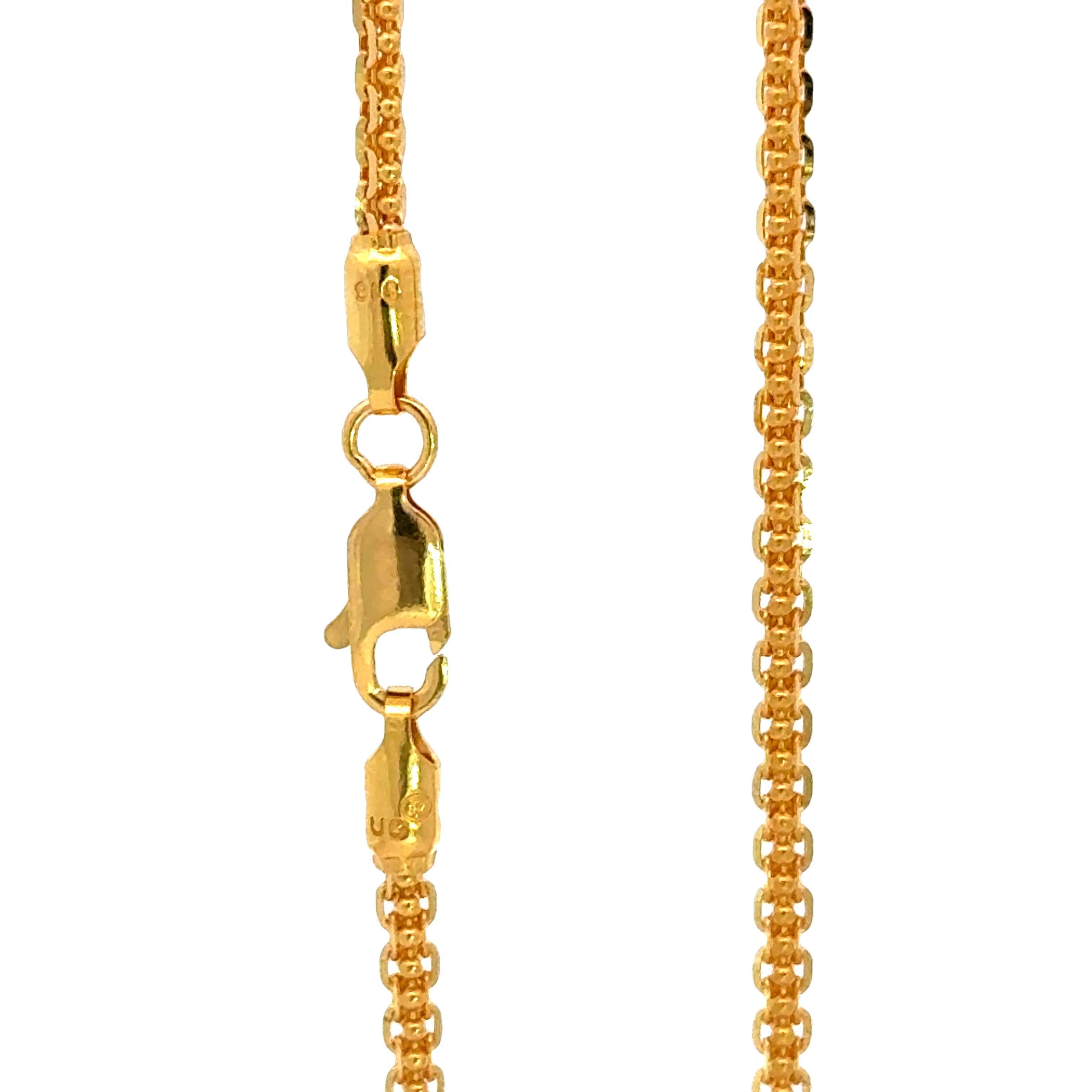 22k Yellow Gold Round Bismark Chain measuring 2mm width x 18 inch length