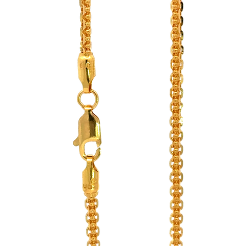 22k Yellow Gold Round Bismark Chain measuring 2mm width x 18 inch length