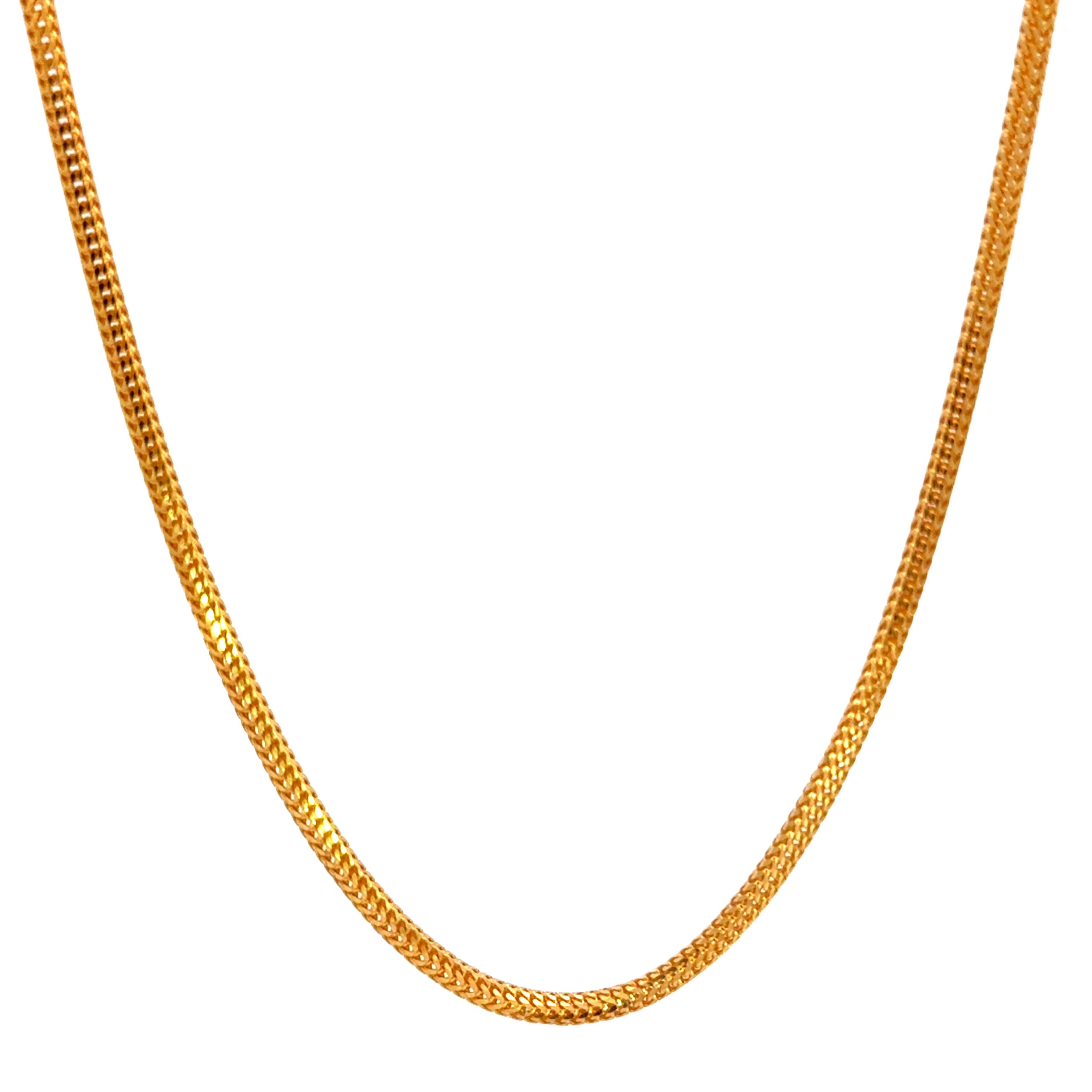 22k Yellow Gold Round Fox Fancy Cutting Chain measuring 2mm width x 18 inch length