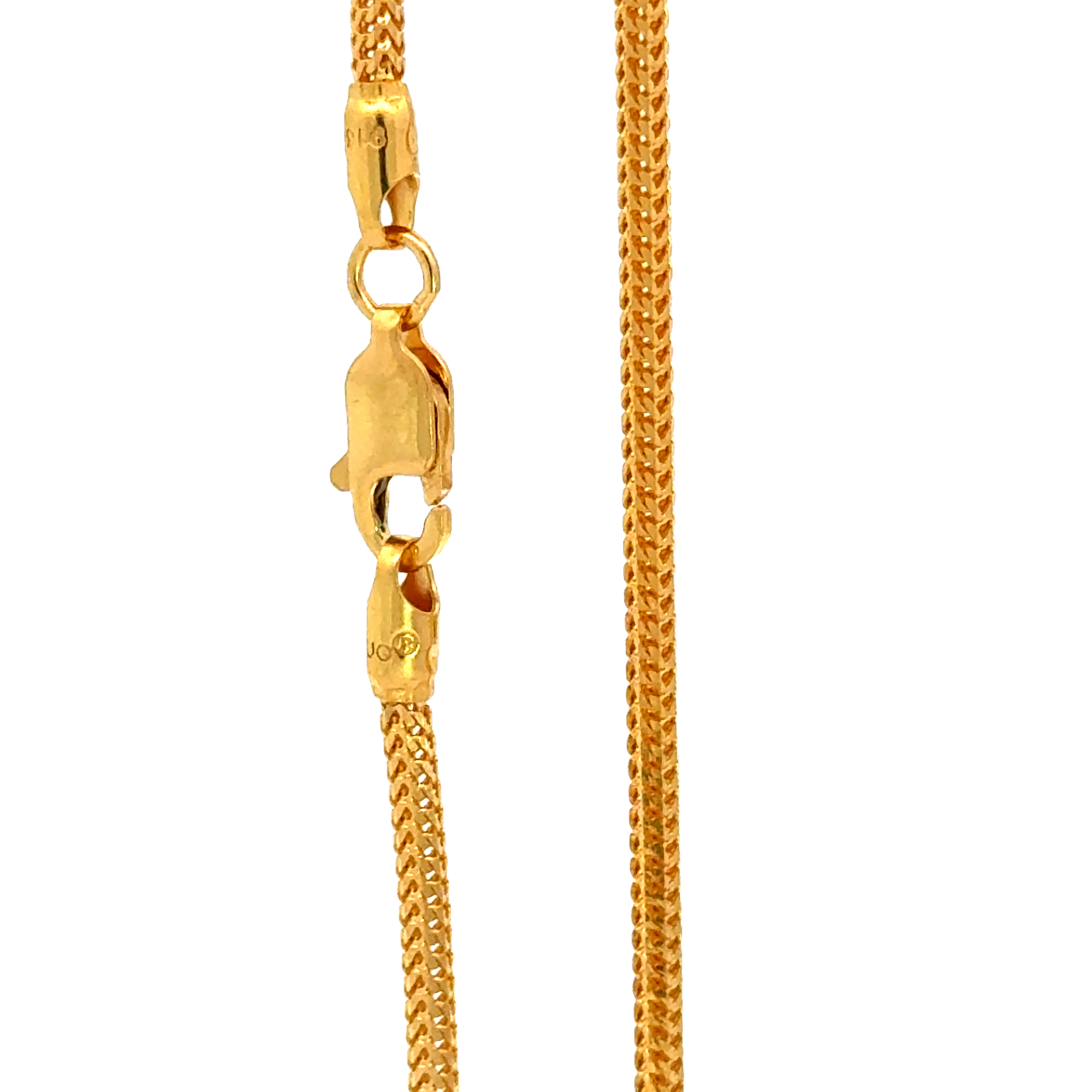 22k Yellow Gold Round Fox Fancy Cutting Chain measuring 2mm width x 18 inch length