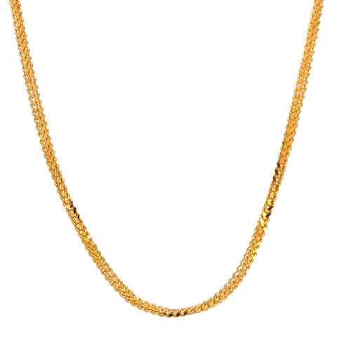 22k Yellow Gold Round Fox Chain measuring 2mm width x 20 inch length