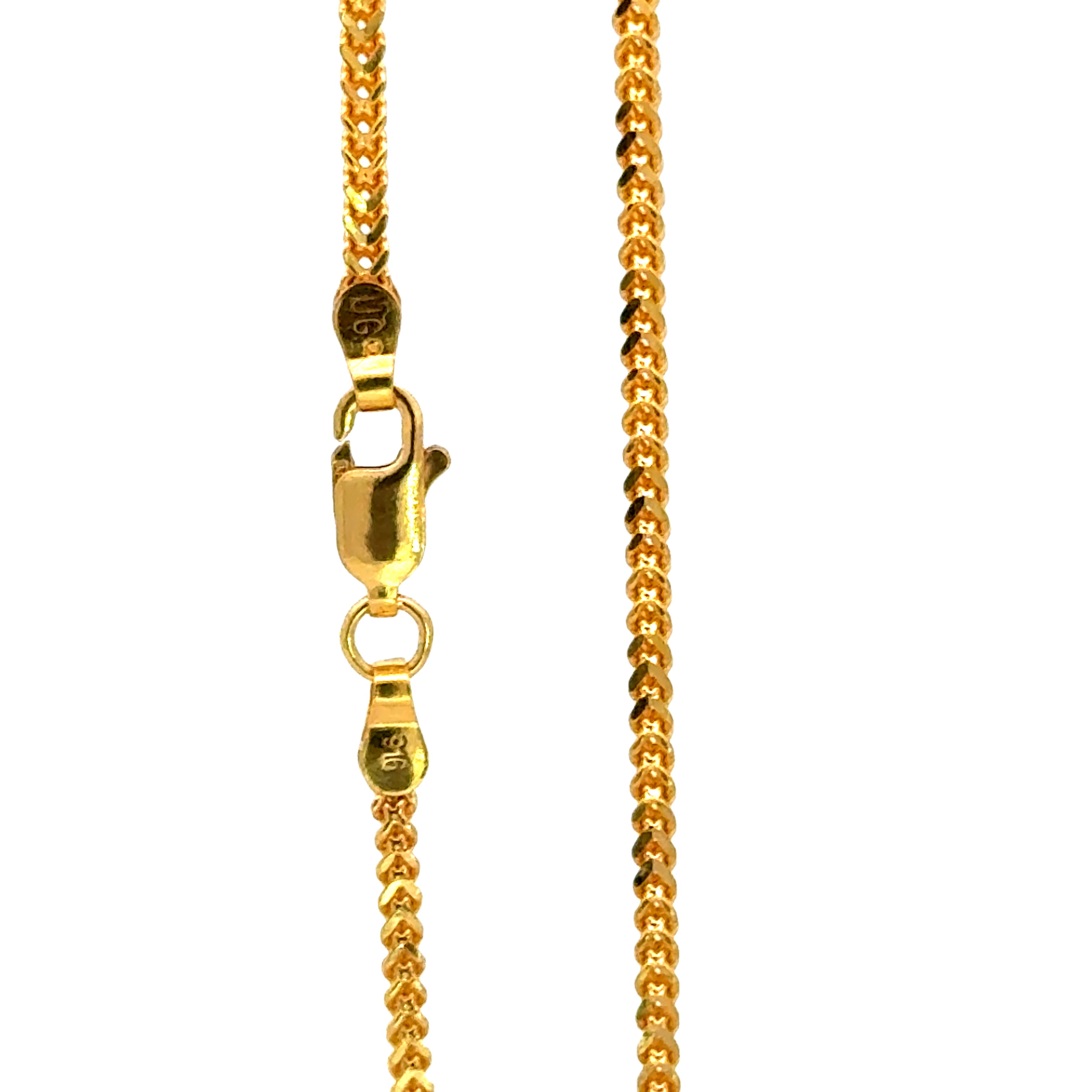 22k Yellow Gold Round Fox Chain measuring 2mm width x 18 inch length