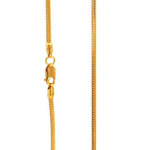 22k Yellow Gold Dainty Fox Chain measuring 1.8mm width x 22 inch length