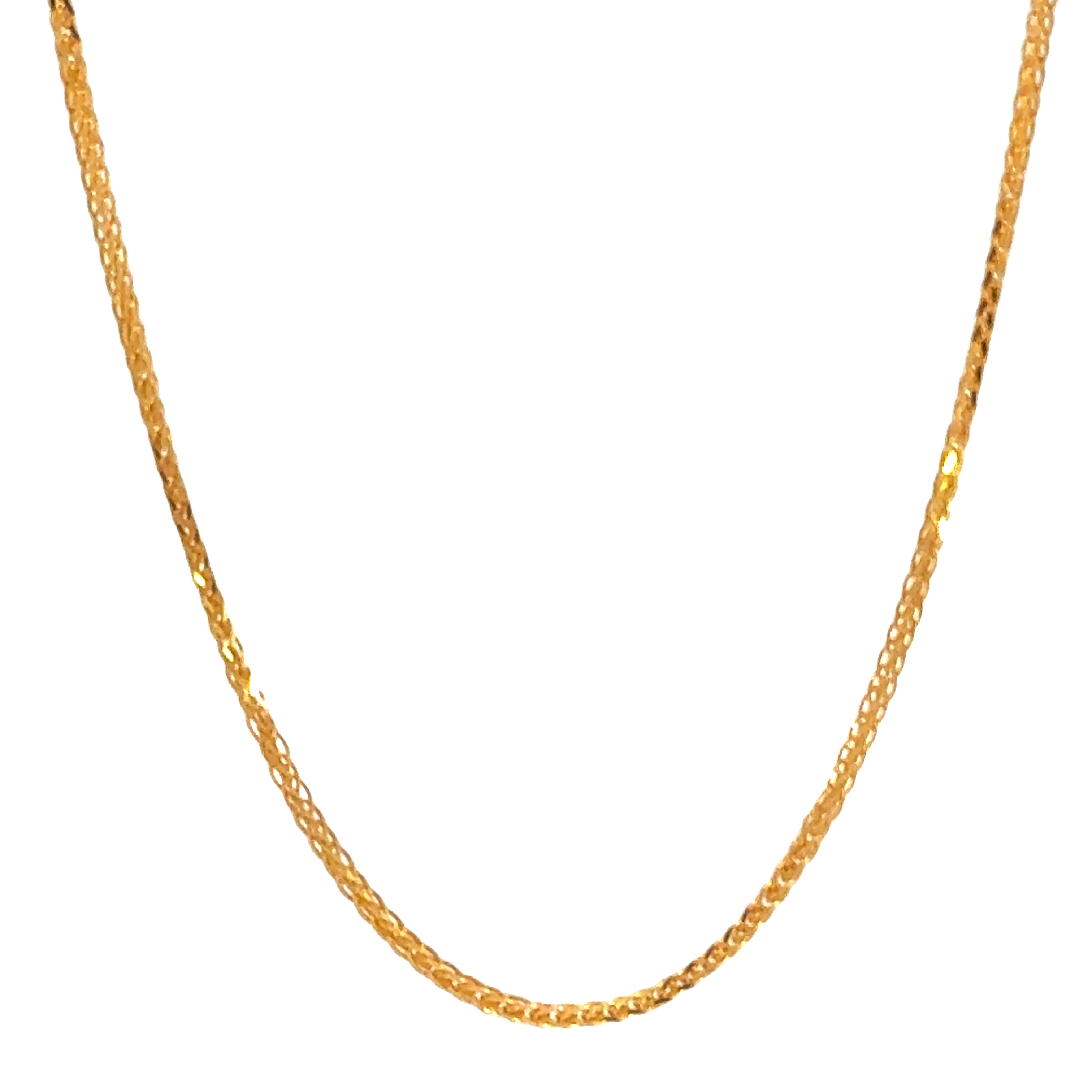 22k Yellow Gold Dainty Round Fox Chain measuring 1mm width x 16 inch length