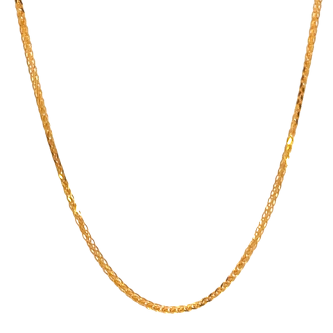 22k Yellow Gold Dainty Round Fox Chain measuring 1mm width x 16 inch length