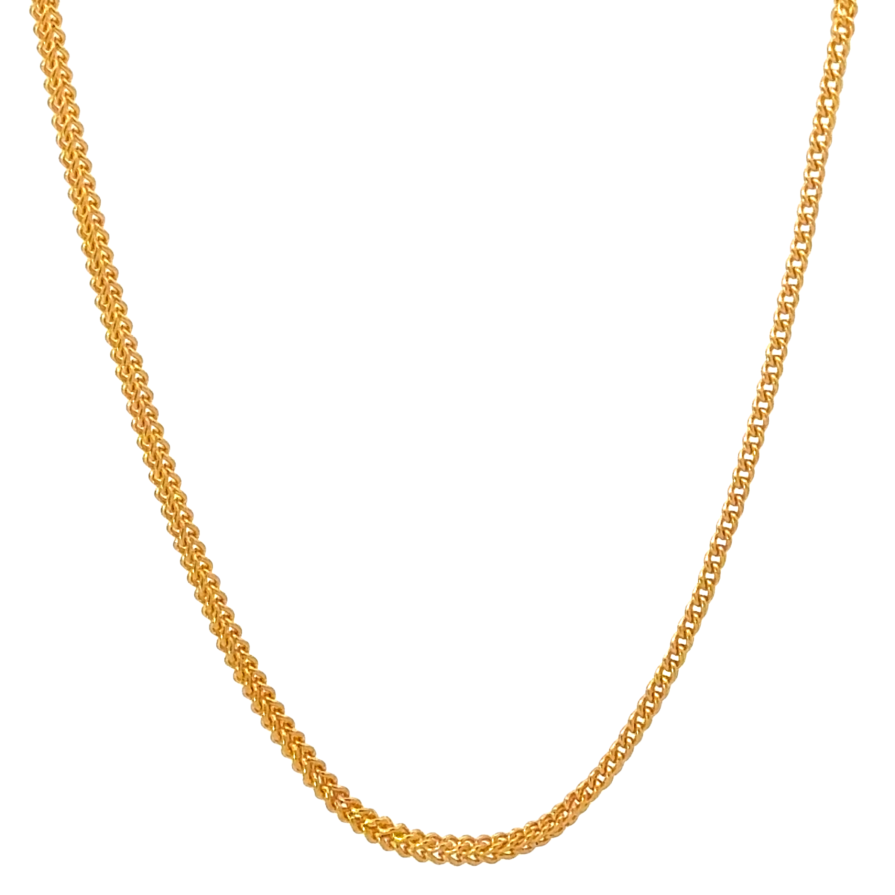 22k Yellow Gold Dainty Round Fox Fancy Cutting Chain measuring 2mm width x 18 inch length