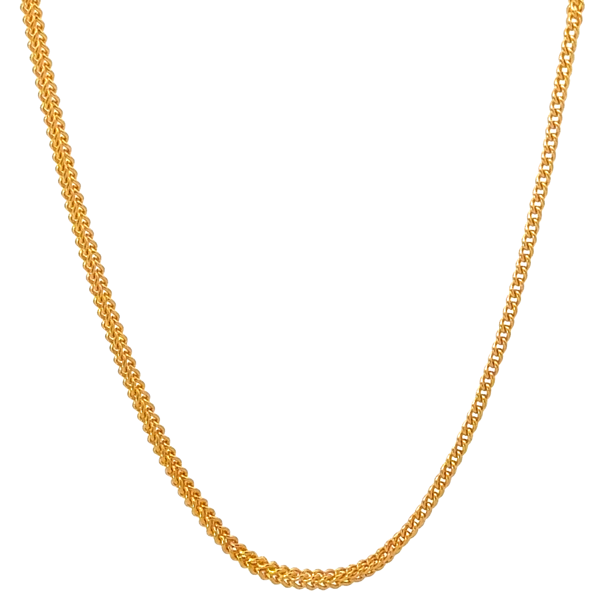 22k Yellow Gold Dainty Round Fox Fancy Cutting Chain measuring 2mm width x 22 inch length