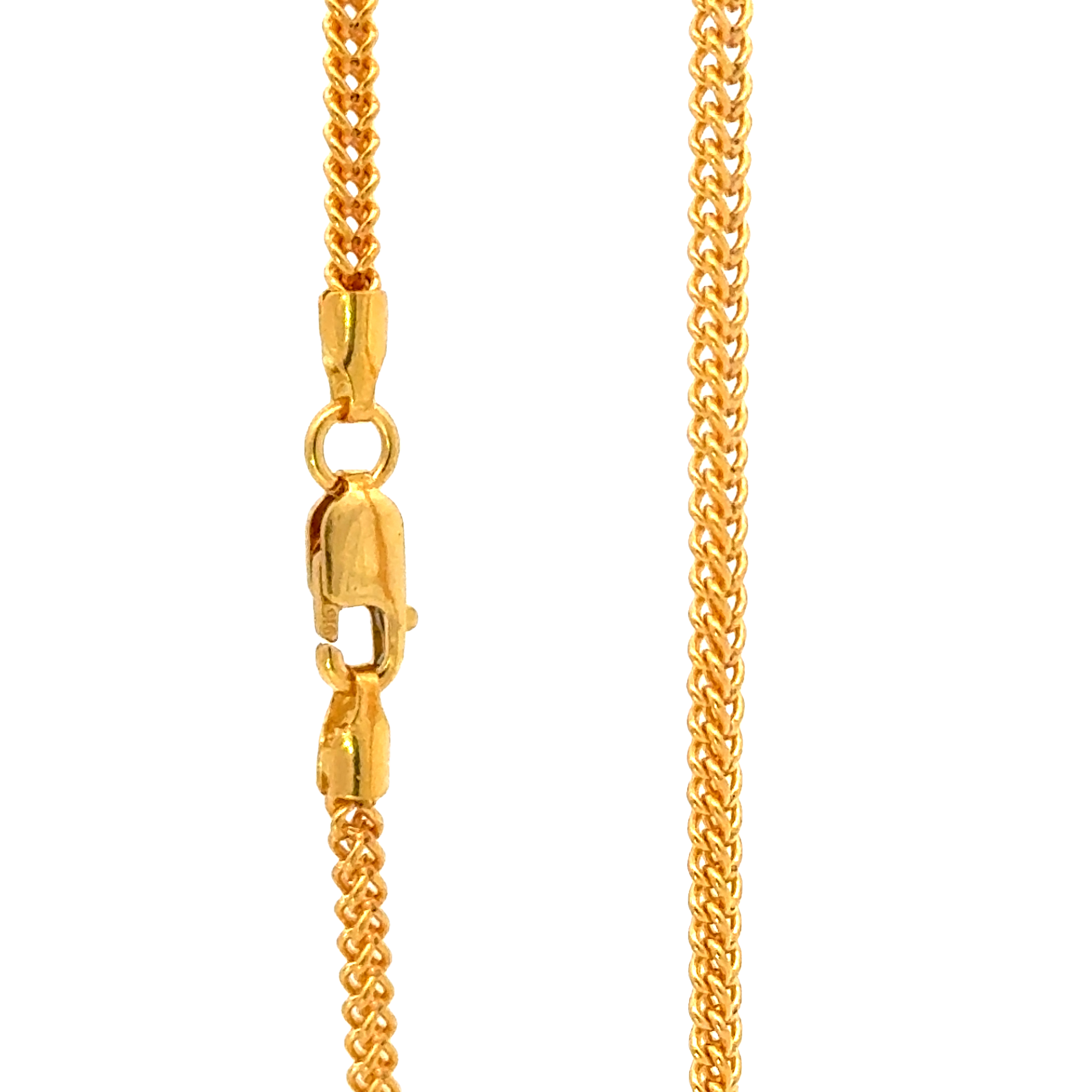 22k Yellow Gold Dainty Round Fox Fancy Cutting Chain measuring 2mm width x 18 inch length