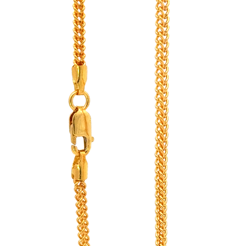 22k Yellow Gold Dainty Round Fox Fancy Cutting Chain measuring 2mm width x 20 inch length