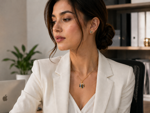 22K Two-Tone Gold Shimmering Pendant and Earrings Set