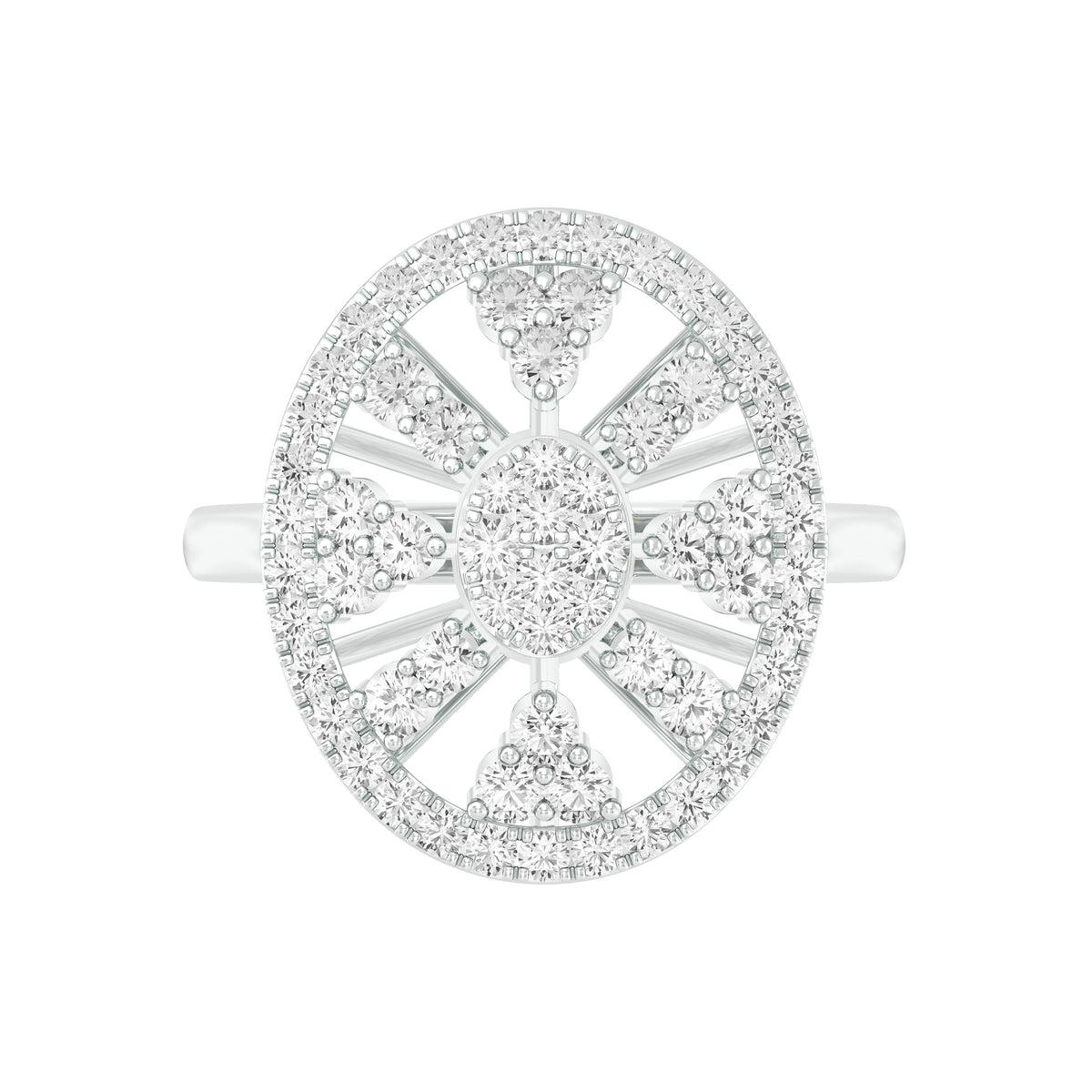 18k White Gold and Round Brilliant Cut Diamond Fancy Ring in size 5.5 and total gold weight of 4.59g