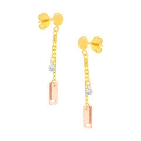 22K Three-Tone Gold Charm Dangler Graceful Necklace and Earring Set