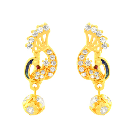 22k Yellow Cubic Zirconia Dangler Peacock Earrings with gold weight of 3.68g