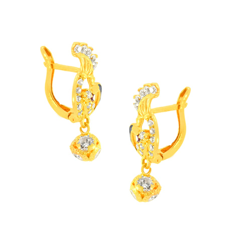 22k Yellow Cubic Zirconia Dangler Peacock Earrings with gold weight of 3.68g