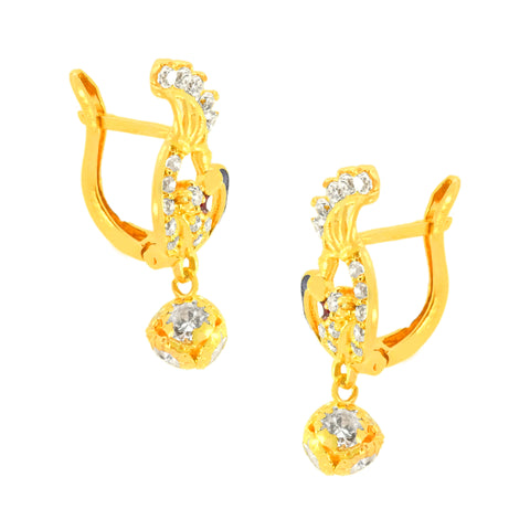 22k Yellow Cubic Zirconia Dangler Peacock Earrings with gold weight of 3.68g