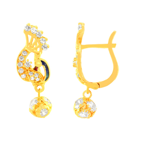 22k Yellow Cubic Zirconia Dangler Peacock Earrings with gold weight of 3.68g