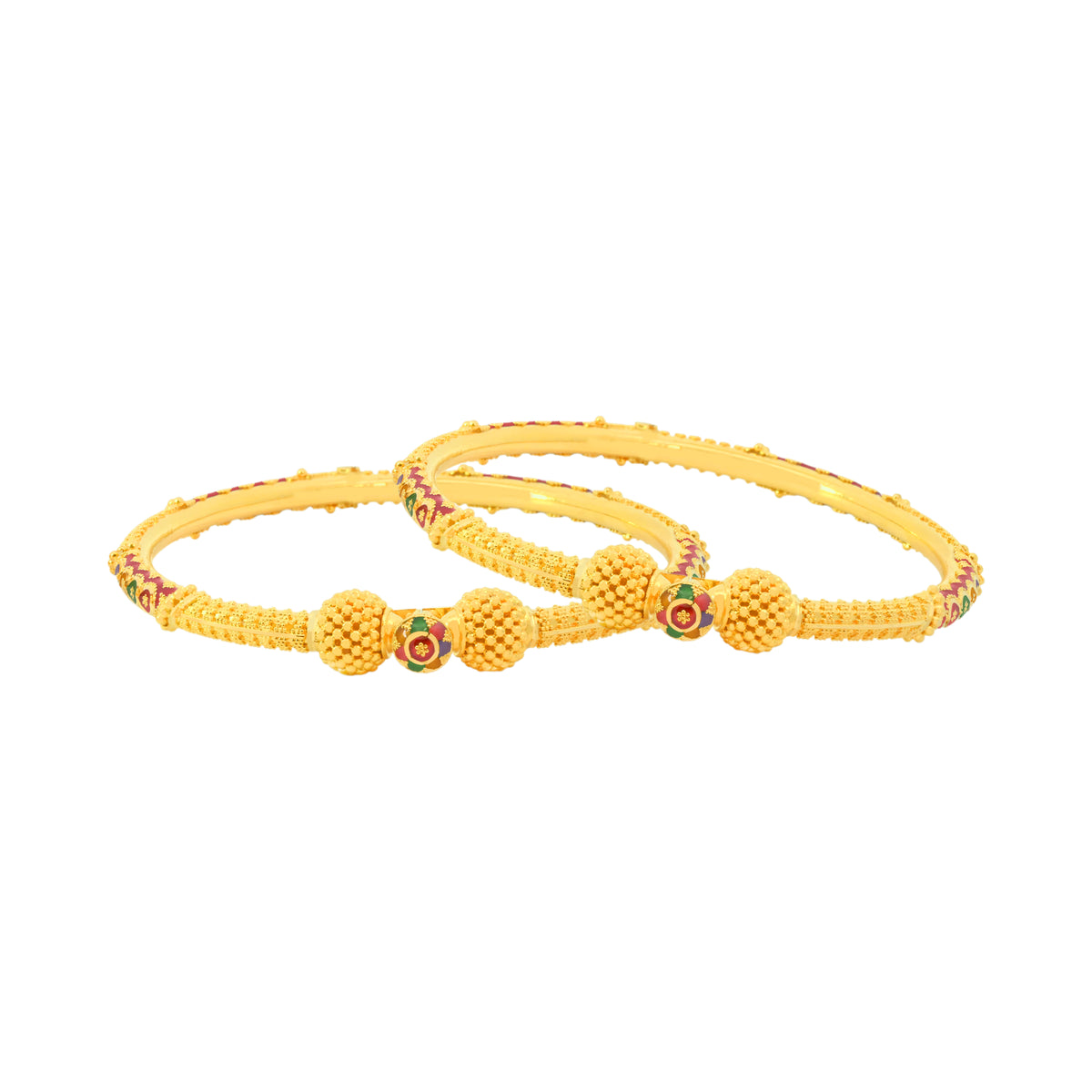 22K Gold Meena Kari Lightweight Lady Hinge Bangles - Pair