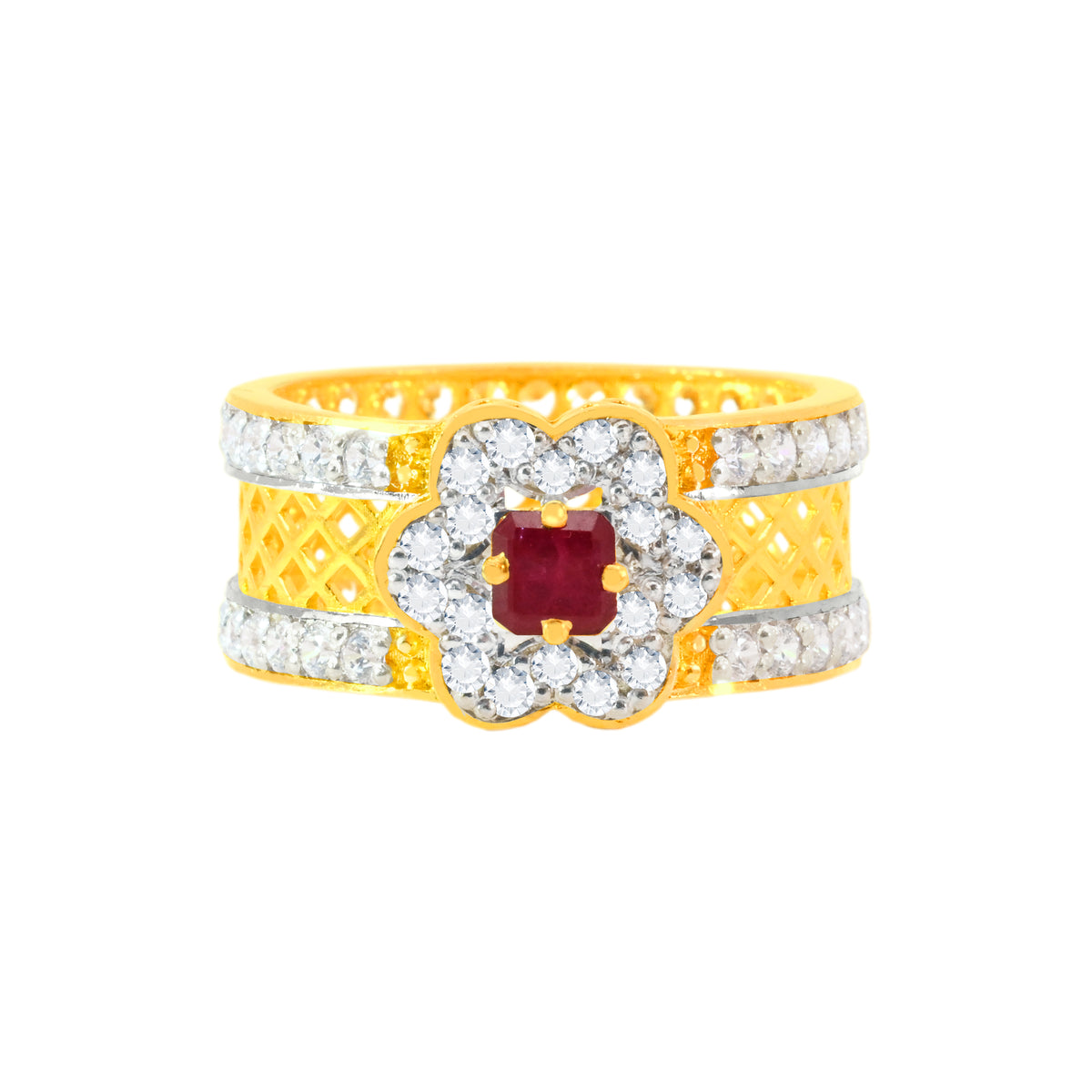 22k Yellow Cubic Zirconia Ruby Gemstone Cocktail Ring in size 8