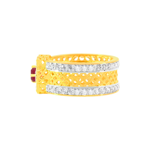 22k Yellow Cubic Zirconia Ruby Gemstone Cocktail Ring in size 8
