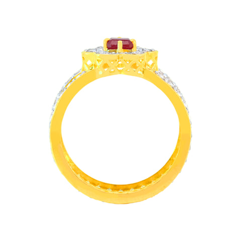 22k Yellow Cubic Zirconia Ruby Gemstone Cocktail Ring in size 8