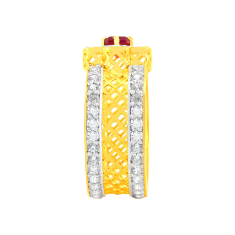 22k Yellow Cubic Zirconia Ruby Gemstone Cocktail Ring in size 8