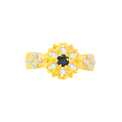 22k Yellow Cubic Zirconia Sapphire Gemstone Cocktail Ring in size 8