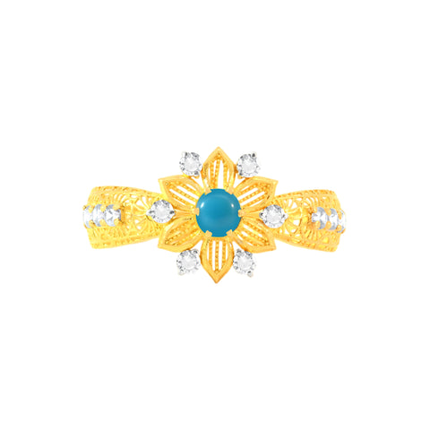 22k Yellow Cubic Zirconia Firoza Gemstone Cocktail Ring in size 8