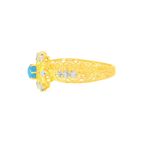 22k Yellow Cubic Zirconia Firoza Gemstone Cocktail Ring in size 8