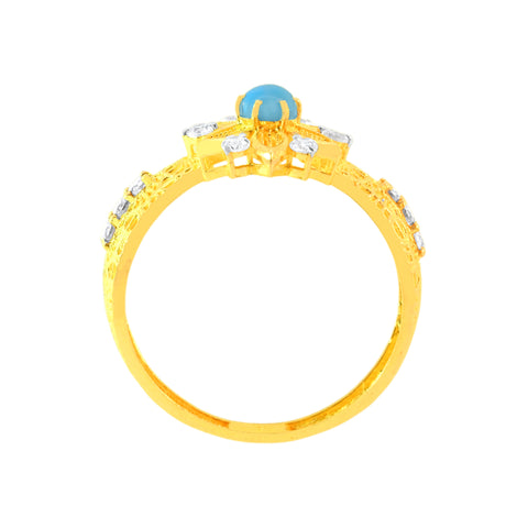 22k Yellow Cubic Zirconia Firoza Gemstone Cocktail Ring in size 8