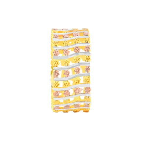 22k Three-Tone Gold Artistic Fancy band Ring in size 6.5 and total gold weight of 4.52g